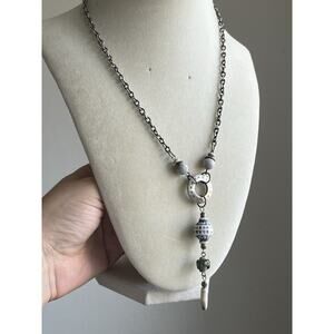 Vintage Xeja Silver Tone Boho Y-drop Station Beaded Necklace 22”
